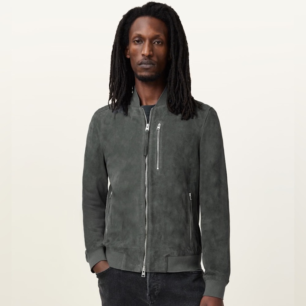 AllSaints Kemble Men’s Gray Suede Bomber Jacket XL MSRP: $599